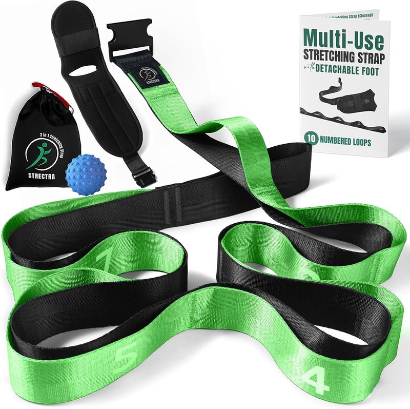 STRECTRA Stretch Strap with Loops Physical Therapy - Full Body Exercise Straps for Stretching with Detachable Foot - Leg & Calf Stretcher for Plantar Fasciitis, Physical Therapy, Pain Relief, and Flexibility - Image 1